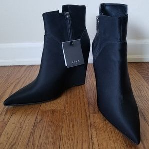 Zara satin wedge booties